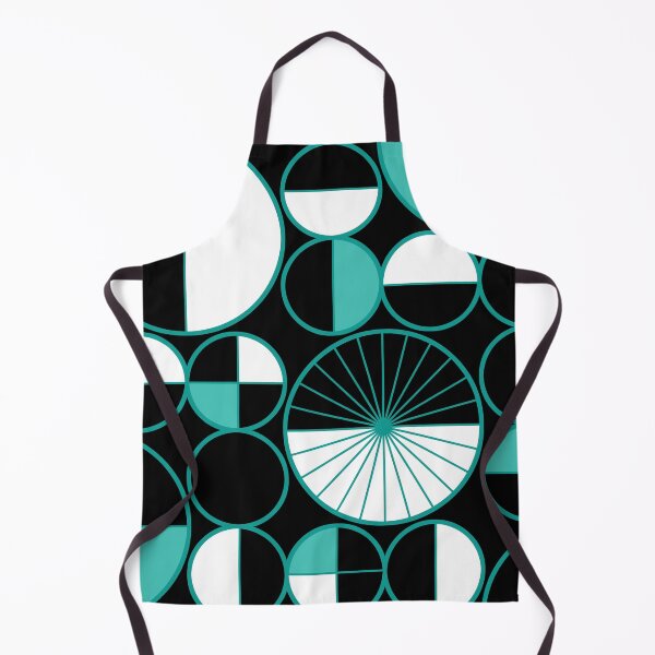 Item preview, Mid Century Modern Circles Halves Black Turquoise designed and sold by thepixelgarden.