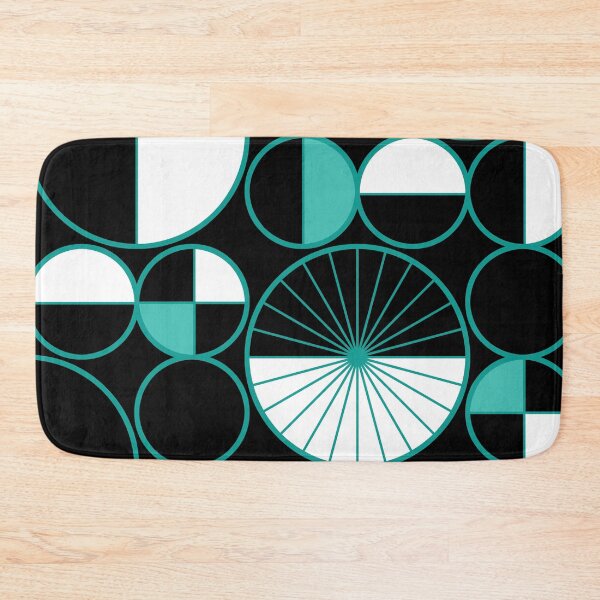 Item preview, Mid Century Modern Circles Halves Black Turquoise designed and sold by thepixelgarden.