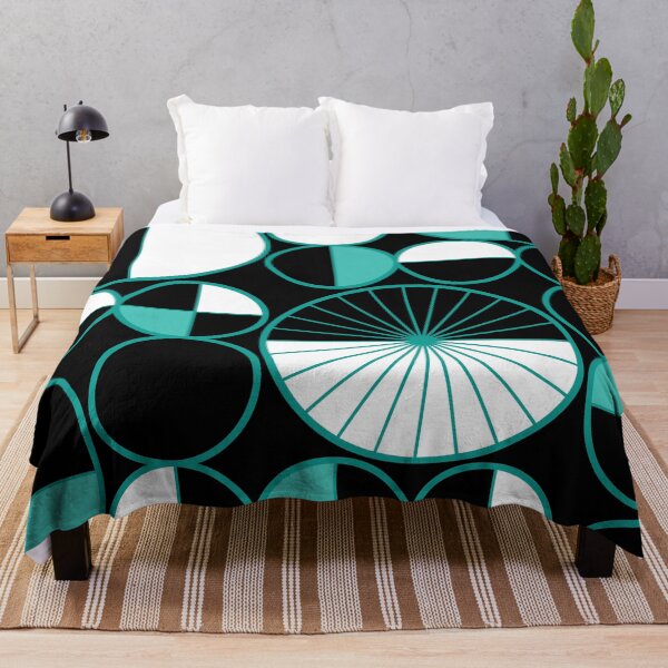 Item preview, Mid Century Modern Circles Halves Black Turquoise designed and sold by thepixelgarden.