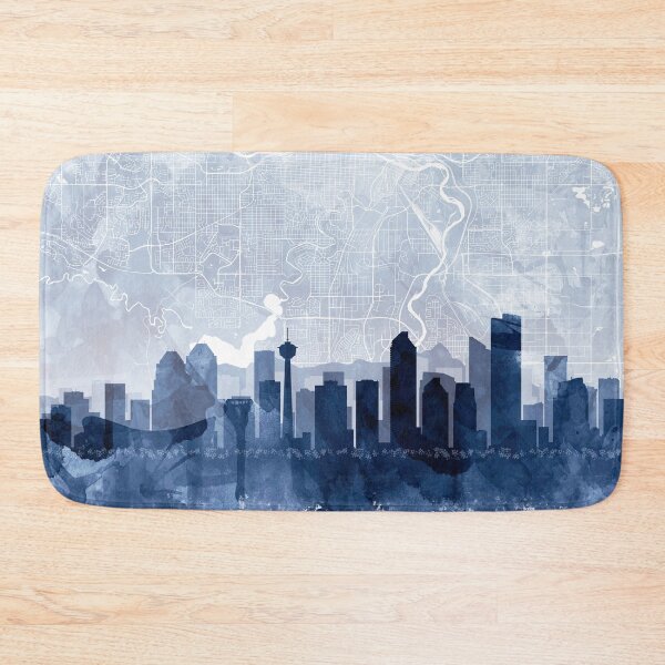 Artikelvorschau, Calgary Skyline & Map Aquarell Marineblau, Druck von Zouzounio Art entworfen und verkauft von zouzounioart.