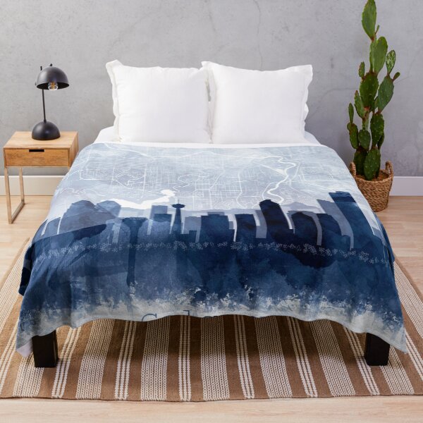 Item preview, Calgary Skyline & Map Watercolor Navy Blue, Print by Zouzounio Art designed and sold by zouzounioart.
