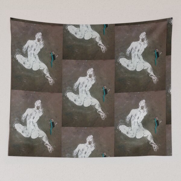 Item preview, seated nude in rice flour with brush on floor designed and sold by CaravanArt.