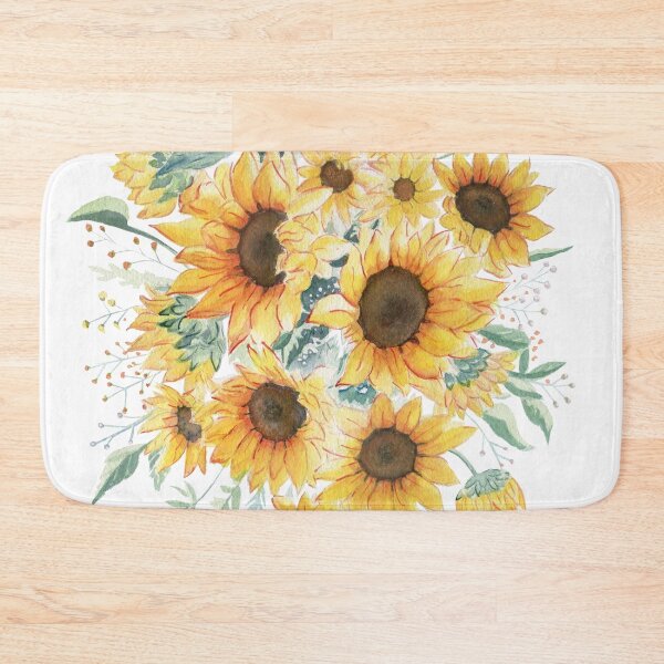 Loose Watercolor Sunflowers Bath Mat