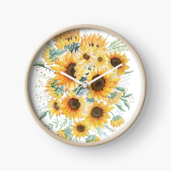 Loose Watercolor Sunflowers Clock
