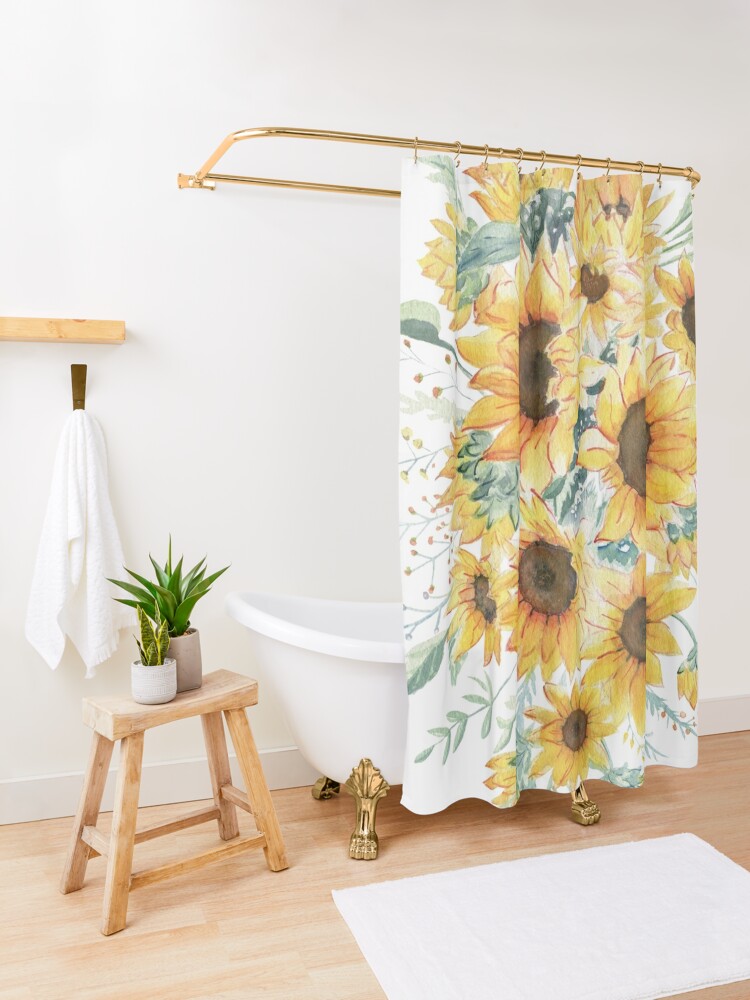 Discover Loose Watercolor Sunflowers Shower Curtain