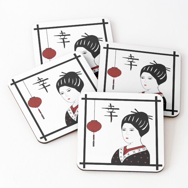 Item preview, Japanese geisha girl with Happiness symbol designed and sold by KaisPrints.