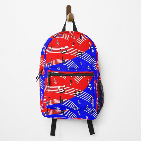 Item preview, Music Symbols on Curved Music Bars against a Red Blue Background designed and sold by ThisNThatImages.