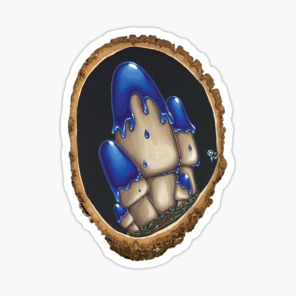 Blue candy mushrooms woodland mushroom art Sticker