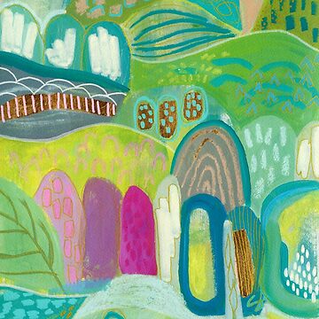 Artwork thumbnail, Green Blue Abstract Village by Suzanne Allard Design