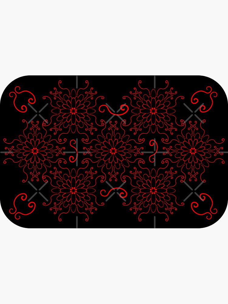 Artwork view, Red Floral Kaleidoscope Pattern on Black  designed and sold by that5280lady