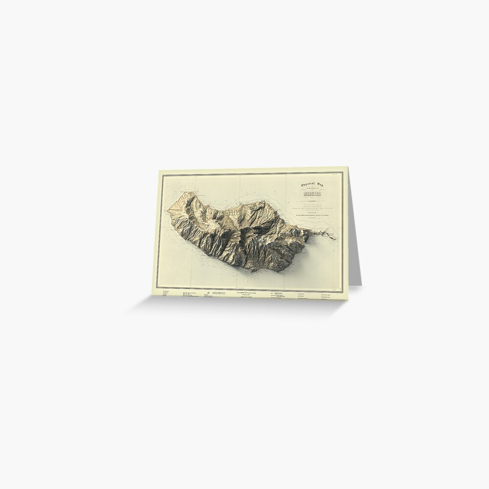 1856 Madeira Island, Portugal Relief Map 3D digitally-rendered Postcard