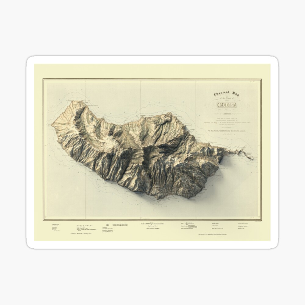 1856 Madeira Island, Portugal Relief Map 3D digitally-rendered Postcard