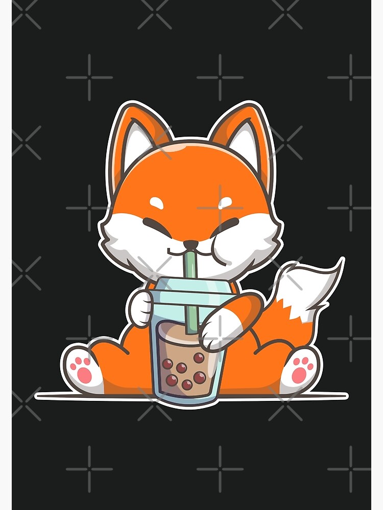 Kawaii Anime Fox Drinking Boba Bubble Tea Japanese Gift