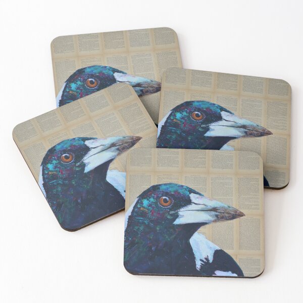 Item preview, 'Bird from the Bush.' Painting of Magpie on collage of vintage book pages. designed and sold by Cat Leonard.