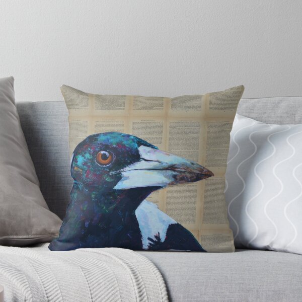 Item preview, 'Bird from the Bush.' Painting of Magpie on collage of vintage book pages. designed and sold by Cat Leonard.