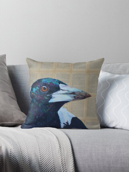 Item preview, 'Bird from the Bush.' Painting of Magpie on collage of vintage book pages. designed and sold by Cat Leonard.