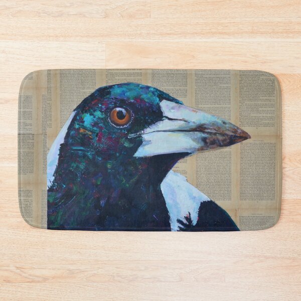 Item preview, 'Bird from the Bush.' Painting of Magpie on collage of vintage book pages. designed and sold by Cat Leonard.