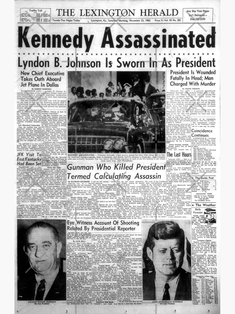 "Kennedy Assassination Newspaper" Sticker for Sale by taxevasions