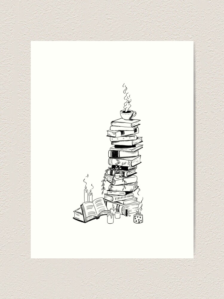 Stack Of Books Drawing Art Print