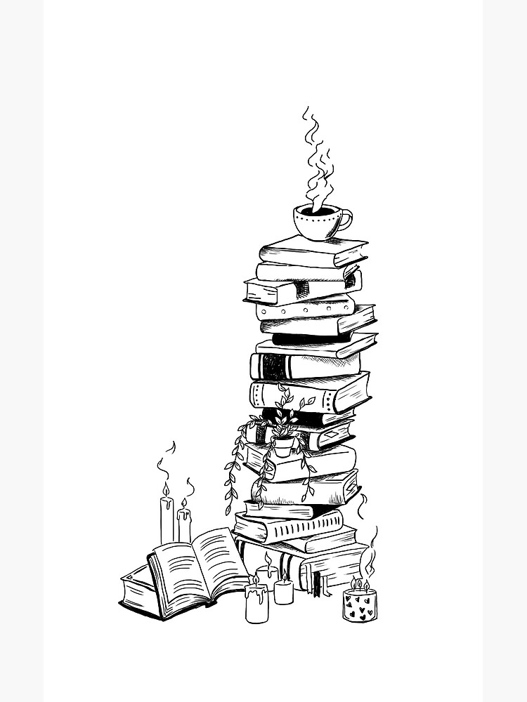 Stack Of Books Drawing Art Print