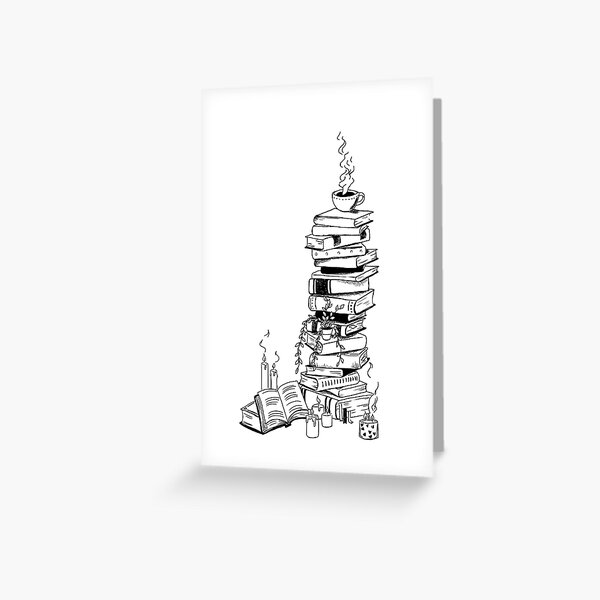 Cute Little Girl Standing on Stack of Books Pencil Drawing | Art Print