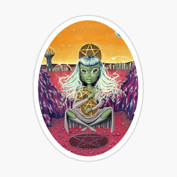 Four of pentacles astral tarot card art Sticker