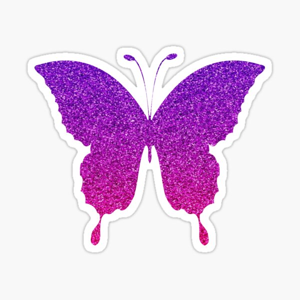 Bright Pink And Purple Ombre Faux Glitter Butterfly Sticker For Sale