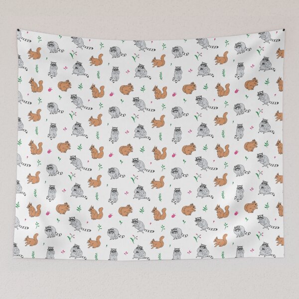 Item preview, Seamless cartoon raccoon and squirrel designed and sold by SweetPea49.