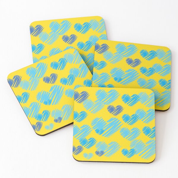 Item preview, Hearts in Bunches, Cerulean Blue on a Yellow Background designed and sold by CoffeeWires.