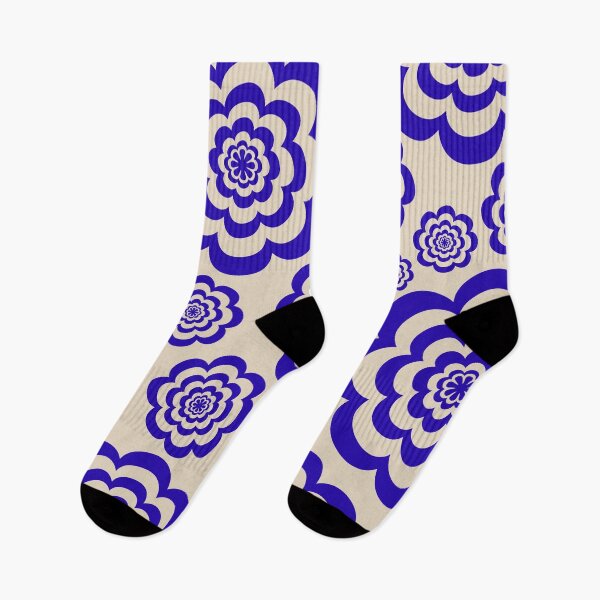 Item preview, Flower Trip Retro Floral Pattern in Cobalt Blue and Beige designed and sold by kierkegaard.
