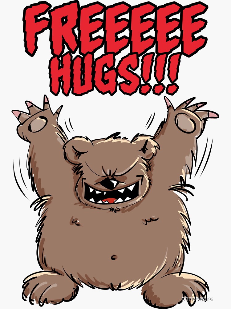 "Jolly Bear offers free hugs for erverybody" Sticker for Sale by