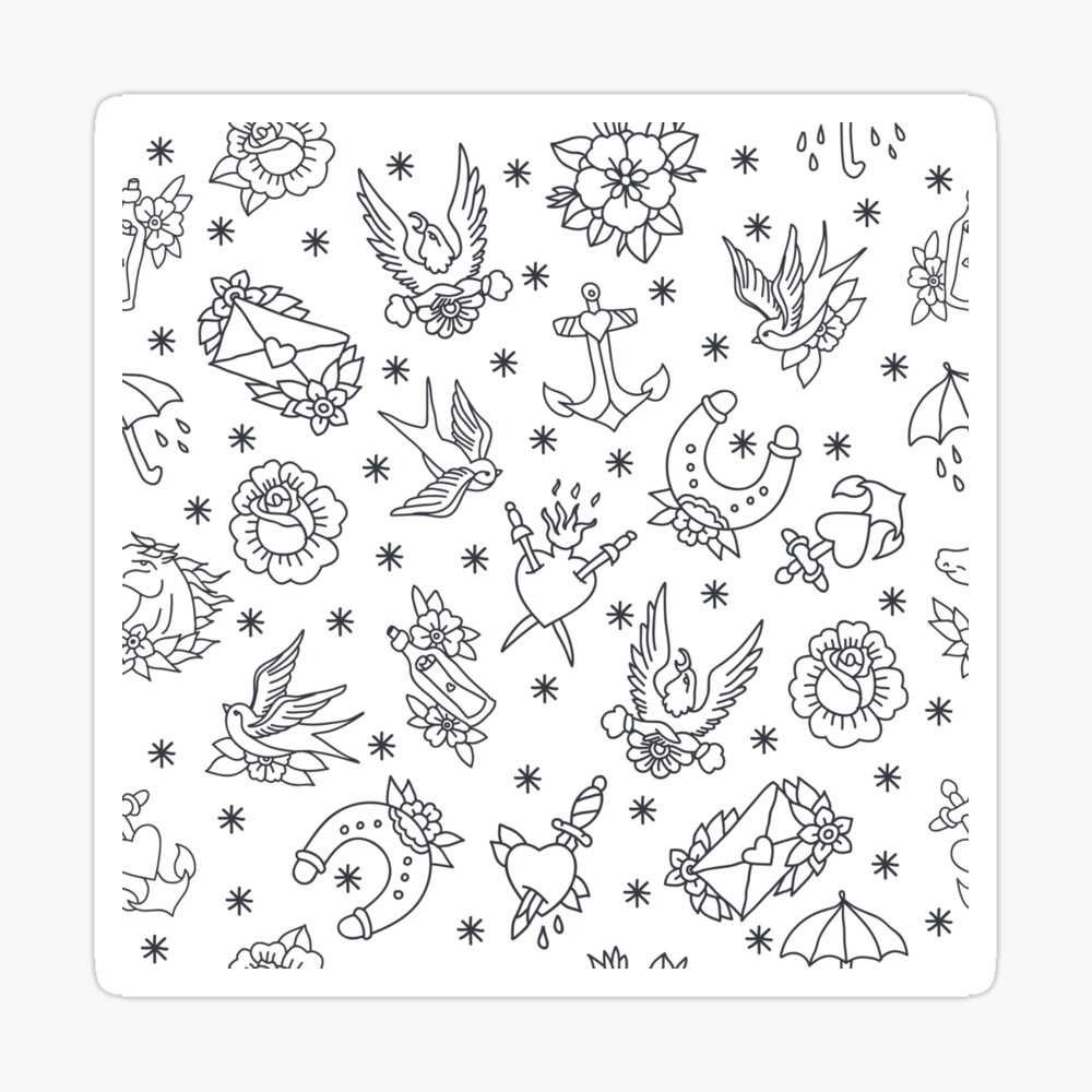 Tattoo Flash Fabric Wallpaper and Home Decor  Spoonflower