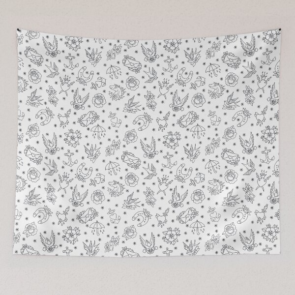 Item preview, doodle pattern. traditional tattoo flash illustration designed and sold by zizimentos.