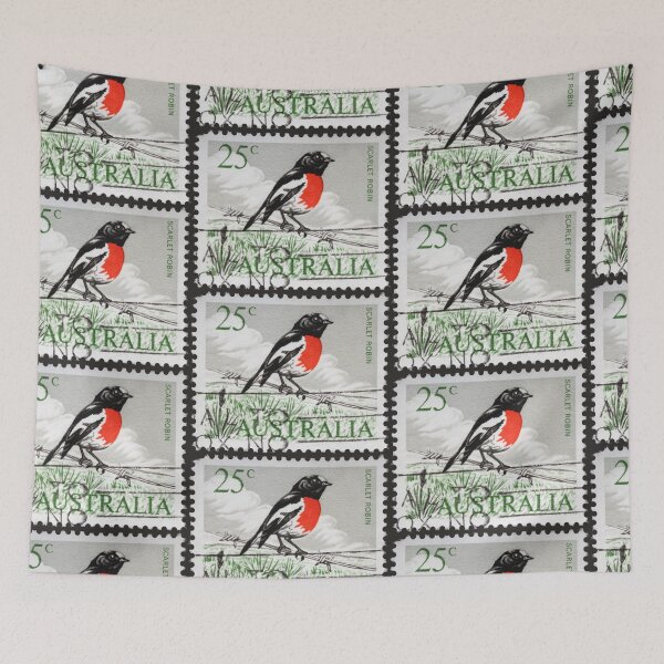 Item preview, Vintage 1960's/1970's stamp from Australia featuring the native Scarlet Robin designed and sold by CoreImaging.