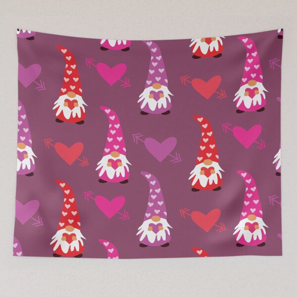 Item preview, Valentine gnomes pattern in red , pink and purple with hearts  designed and sold by Yasminepatterns .