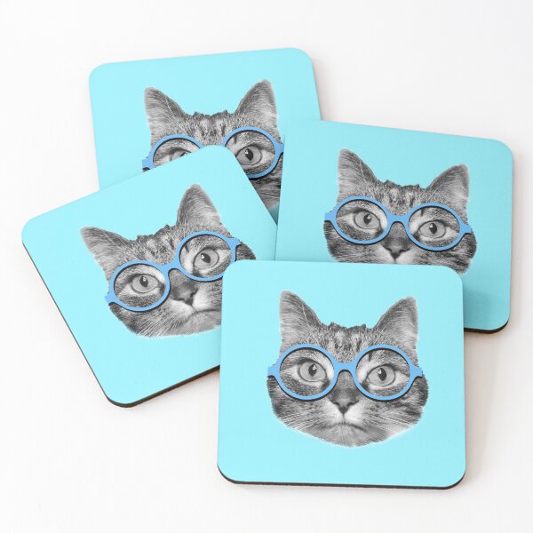 Item preview, Cute hipster cat with big blue glasses designed and sold by Purr95.