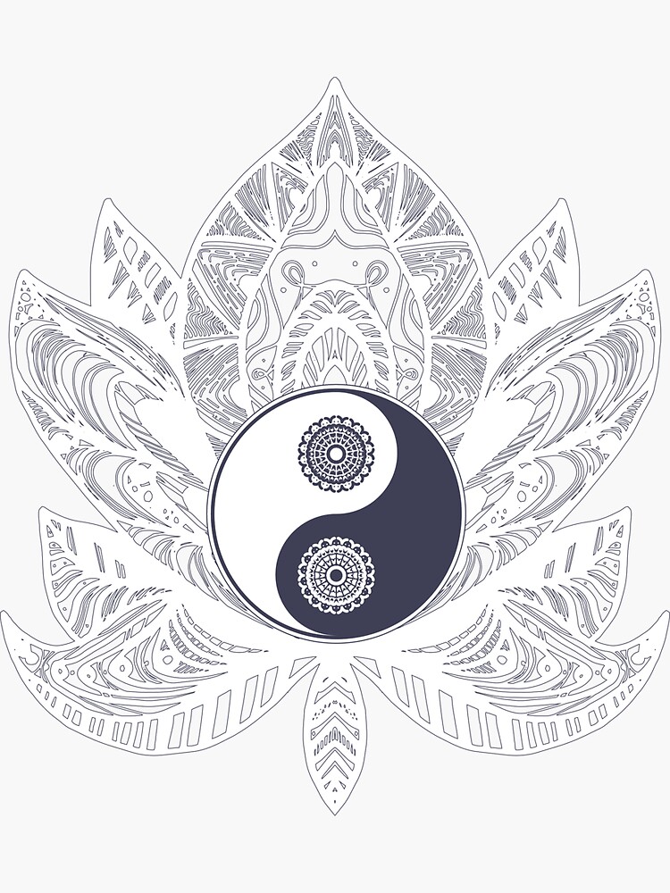 "Yin Yang in Lotus Mandala White" Sticker for Sale by k1Creative