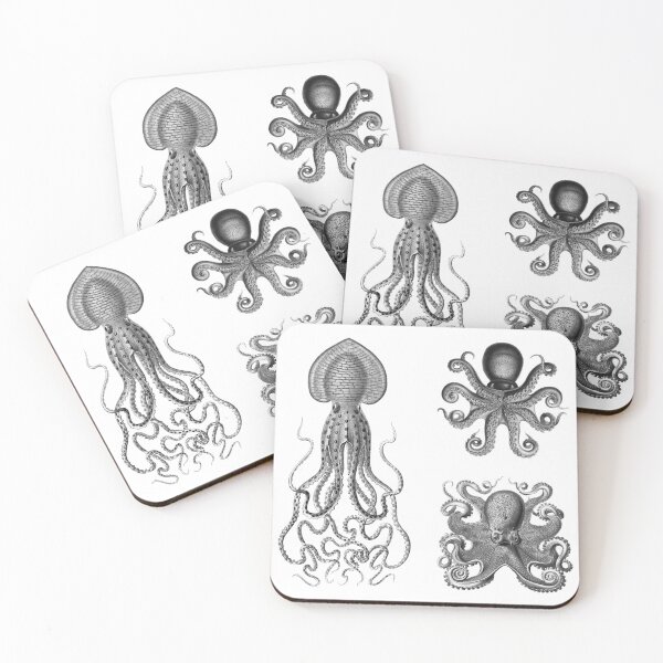 Item preview, Octopus Squid Kraken Art Tentacles Seashell Deep Sea Ocean Creatures Lover (Black & White, Multi Pack Sheet) designed and sold by Mechanical Whispers.