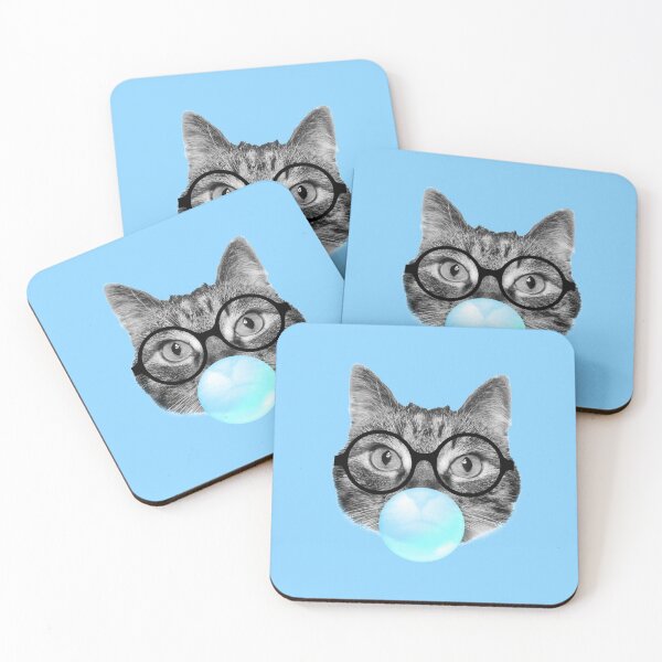 Item preview, Tabby cat with glasses blowing a blue bubble gum designed and sold by Purr95.