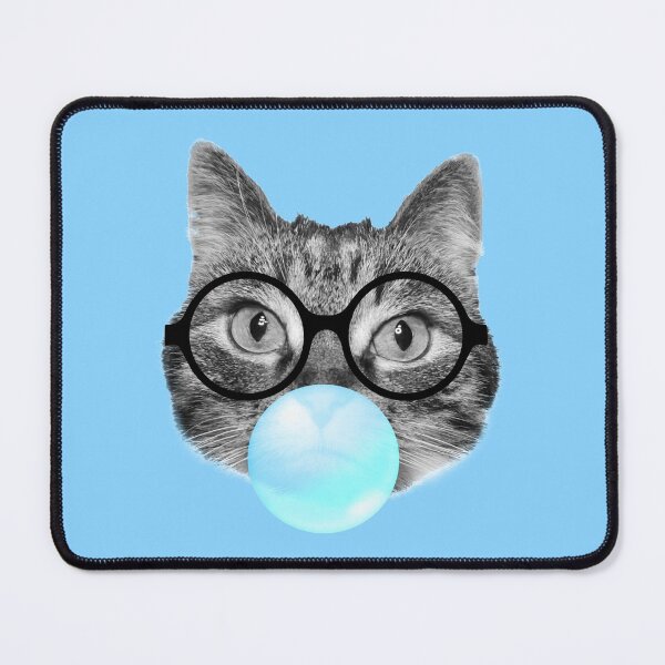 Item preview, Tabby cat with glasses blowing a blue bubble gum designed and sold by Purr95.