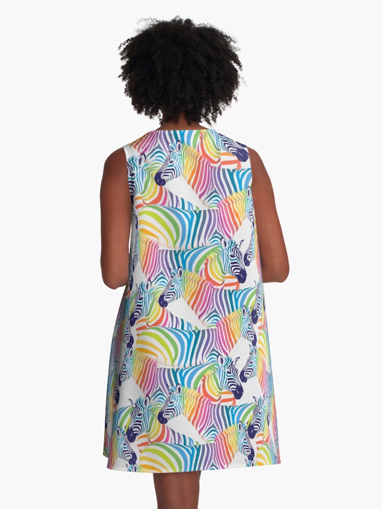 Thumbnail 3 of 4, A-Line Dress, Rainbow Pride Zebras designed and sold by DelightfullyDo.