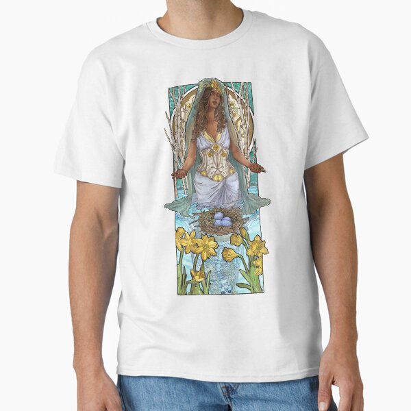 Lady of March with Daffodils and Birch Trees Easter Resurrection Maiden Mucha Inspired Birthstone Series Classic T-Shirt