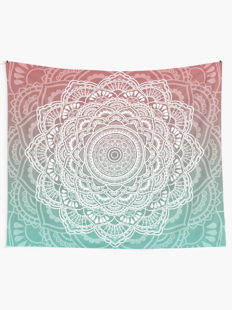 Alternate view of Muted Peach and Turquoise Tapestry Tapestry