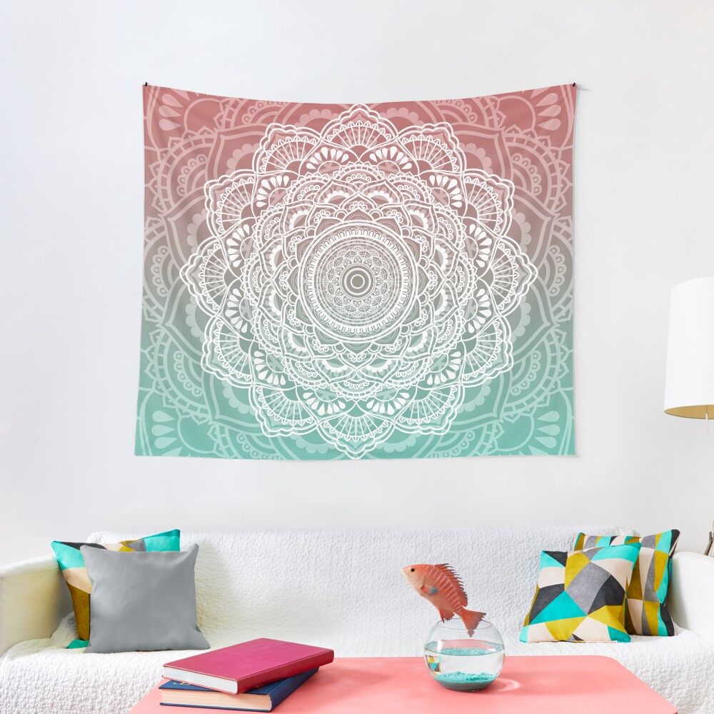 Muted Peach and Turquoise Tapestry Tapestry