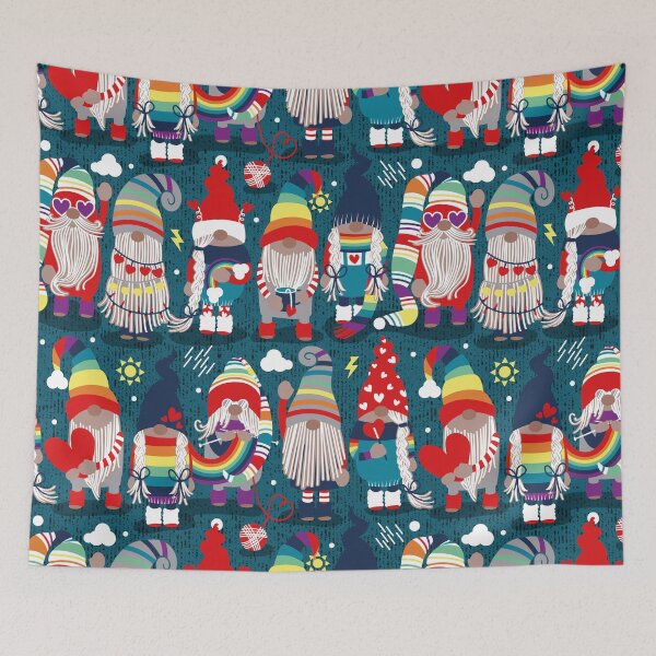 Item preview, I gnome you // dark teal background little happy and lovely gnomes with rainbows vivid red hearts designed and sold by SelmaCardoso.