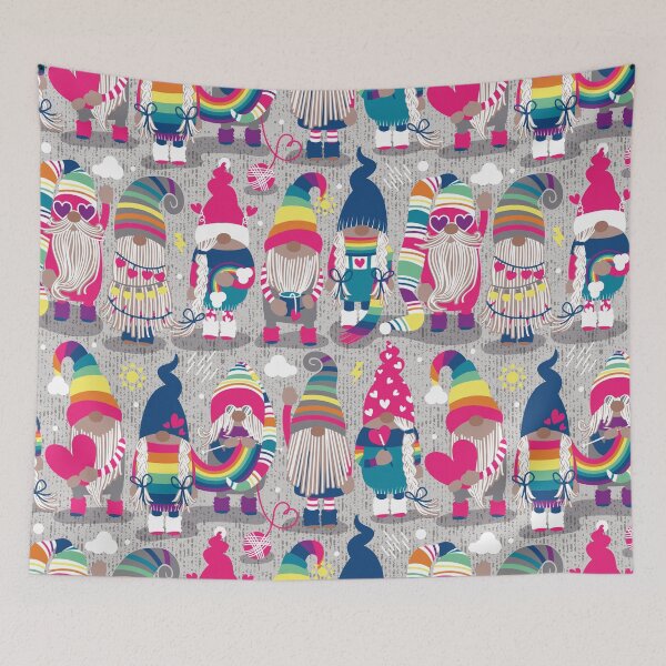 Item preview, I gnome you // grey background little happy and lovely gnomes with rainbows fuchsia pink hearts designed and sold by SelmaCardoso.