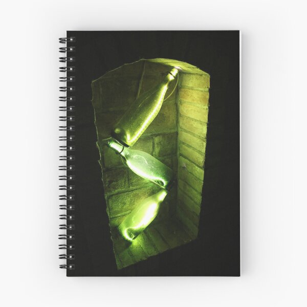 Item preview, Green light in wine bottles in sparkling wine cellar designed and sold by wineandwords.