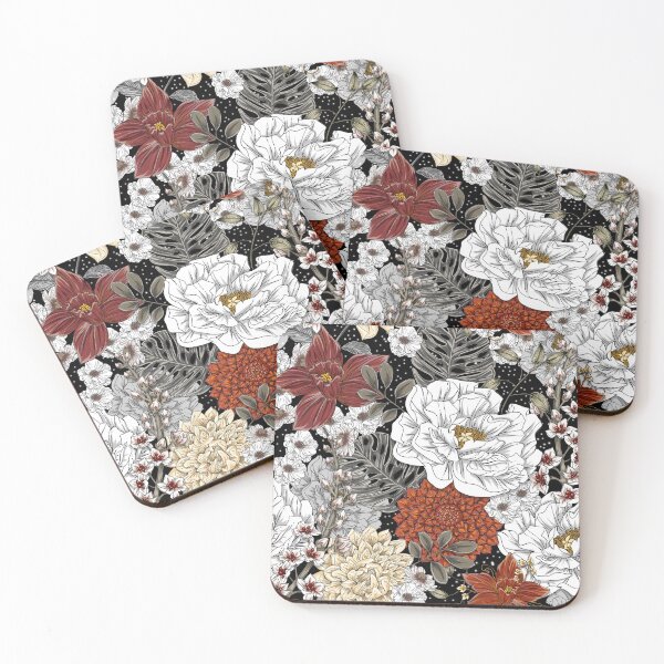 Item preview, Black White and Red Floral Botanical Pattern  designed and sold by amiwabisabi.