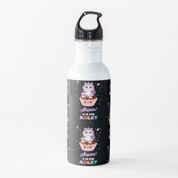 A For Adley - Super A Is For Adley, Funny, Rainbow, Unicorn, Birthday, Gift Water Bottle