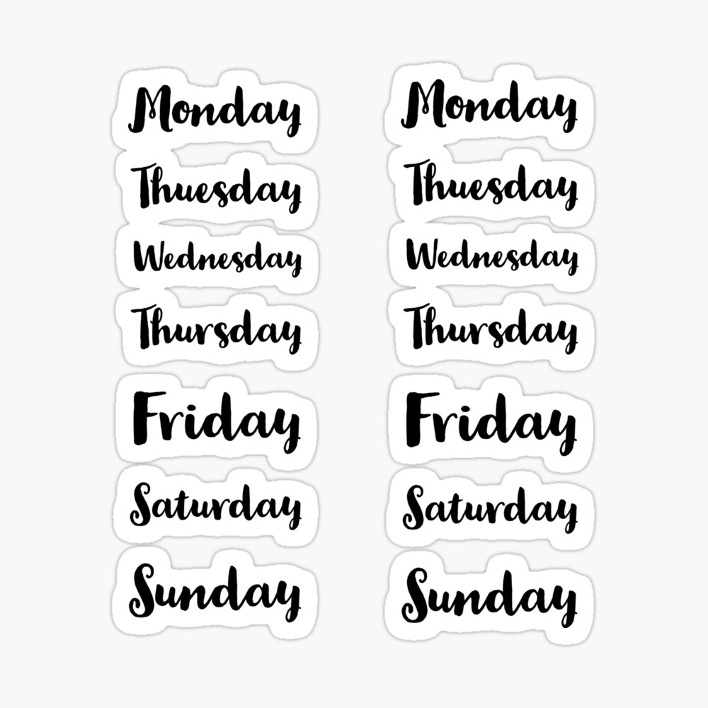 days of the week sticker pack Sticker for Sale by KofiCub